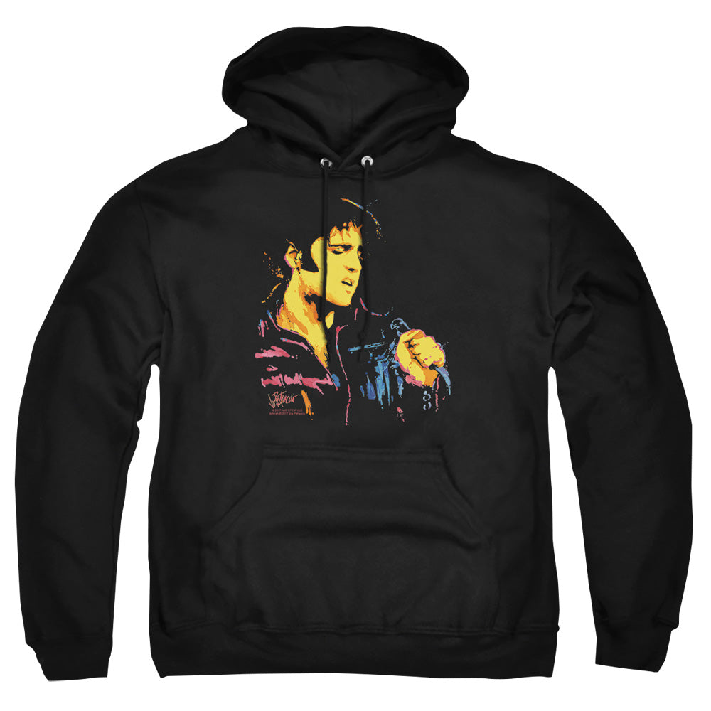 AN OFFCIALLY LICENSED ELVIS PRESLEY NEON ELVIS ADULT UNISEX PULLOVER HOODIE BLACK