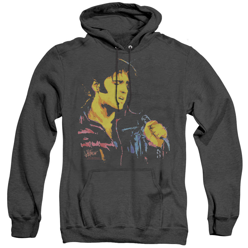 AN OFFCIALLY LICENSED ELVIS PRESLEY NEON ELVIS ADULT UNISEX HEATHER PULLOVER HOODIE BLACK