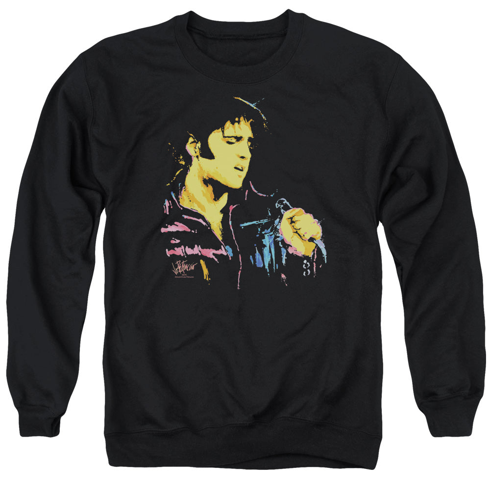 AN OFFCIALLY LICENSED ELVIS PRESLEY NEON ELVIS ADULT UNISEX CREWNECK SWEATSHIRT BLACK