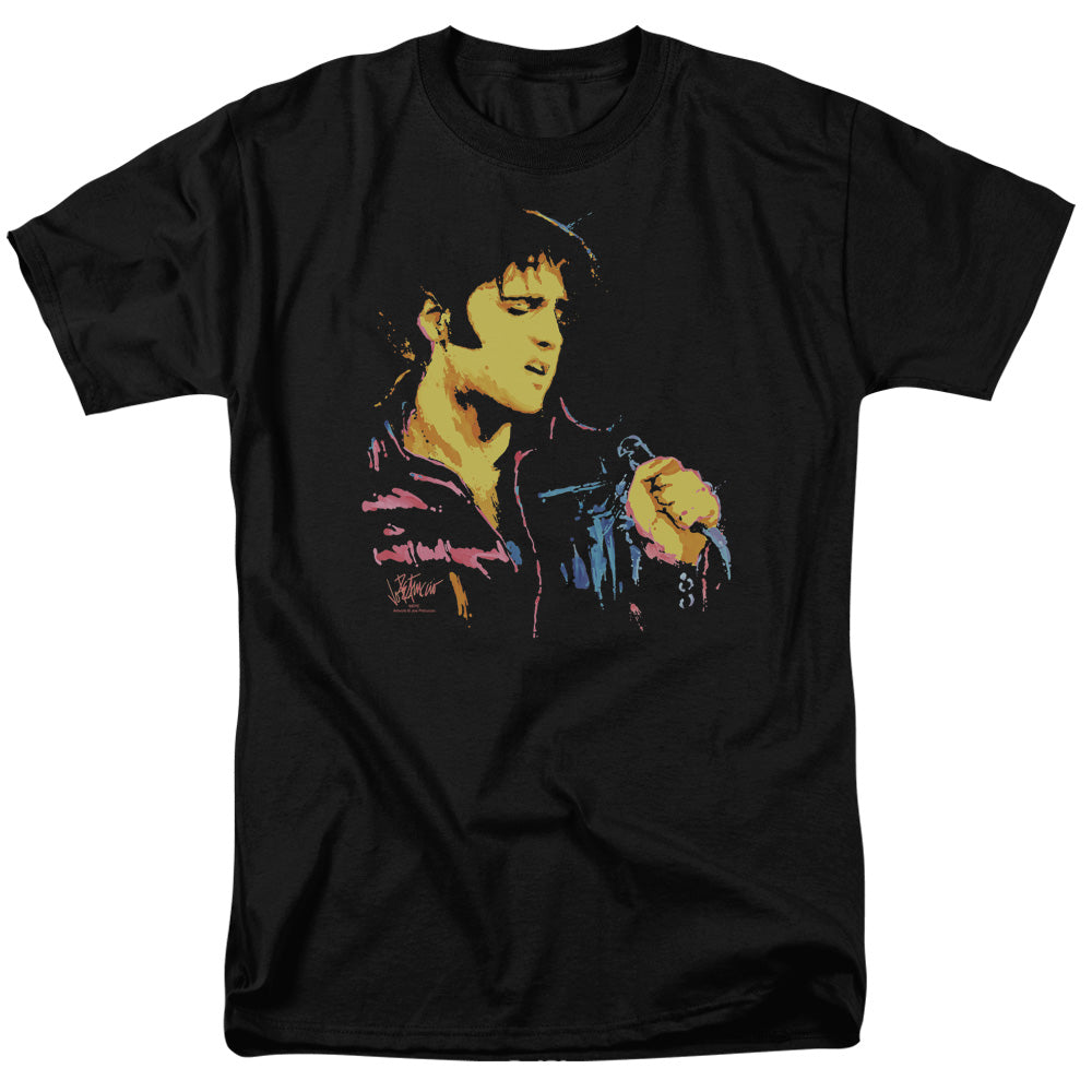 AN OFFCIALLY LICENSED ELVIS PRESLEY NEON ELVIS MEN'S REGULAR FIT T-SHIRT BLACK