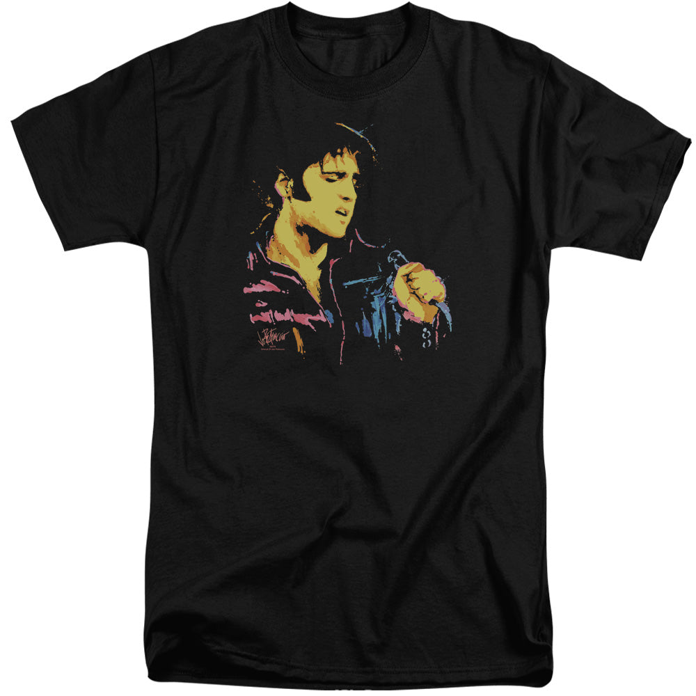 AN OFFCIALLY LICENSED ELVIS PRESLEY NEON ELVIS MEN'S TALL FIT T-SHIRT BLACK