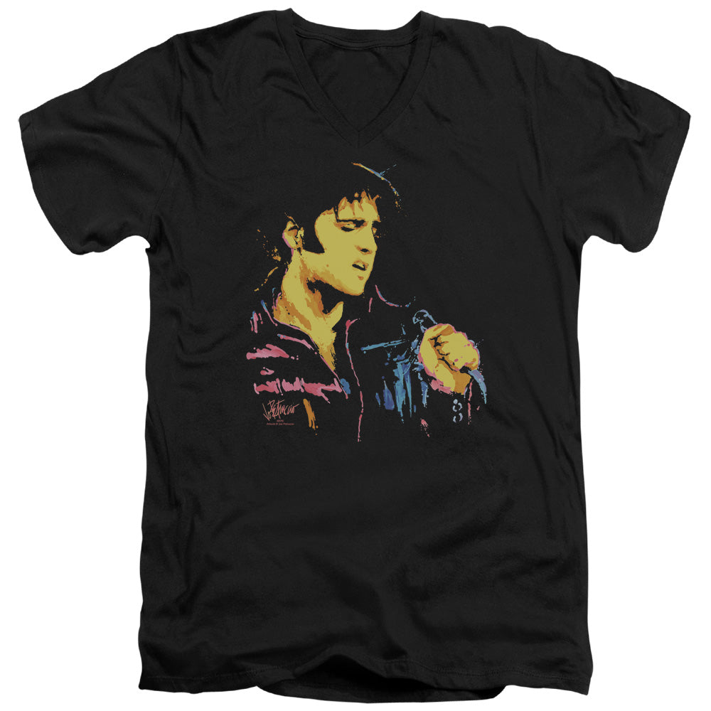 AN OFFCIALLY LICENSED ELVIS PRESLEY NEON ELVIS MEN'S V-NECK T-SHIRT BLACK