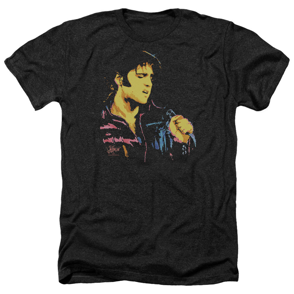 AN OFFCIALLY LICENSED ELVIS PRESLEY NEON ELVIS MEN'S HEATHER T-SHIRT CHARCOAL