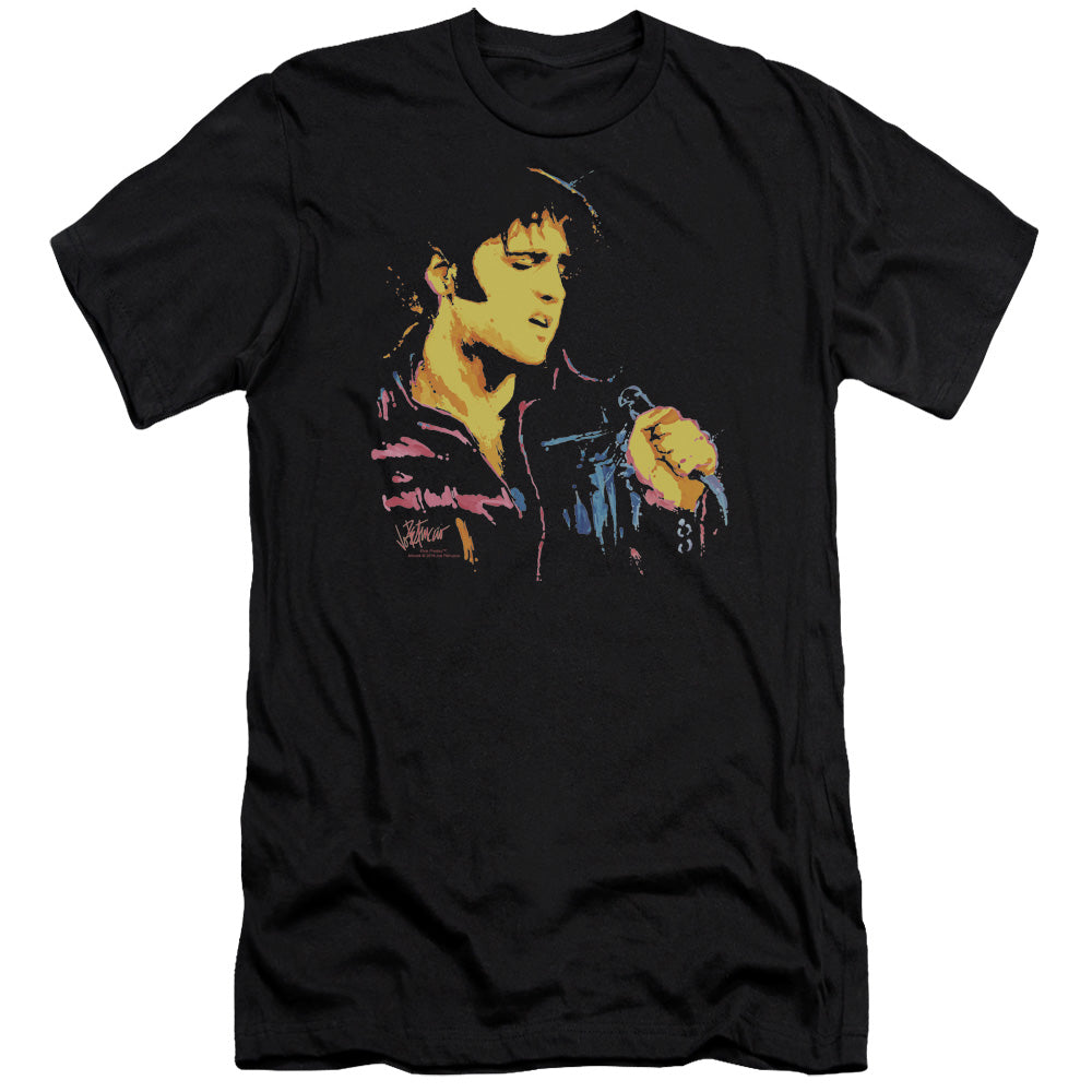 AN OFFCIALLY LICENSED ELVIS PRESLEY NEON ELVIS MEN'S PREMIUM SLIM FIT T-SHIRT BLACK