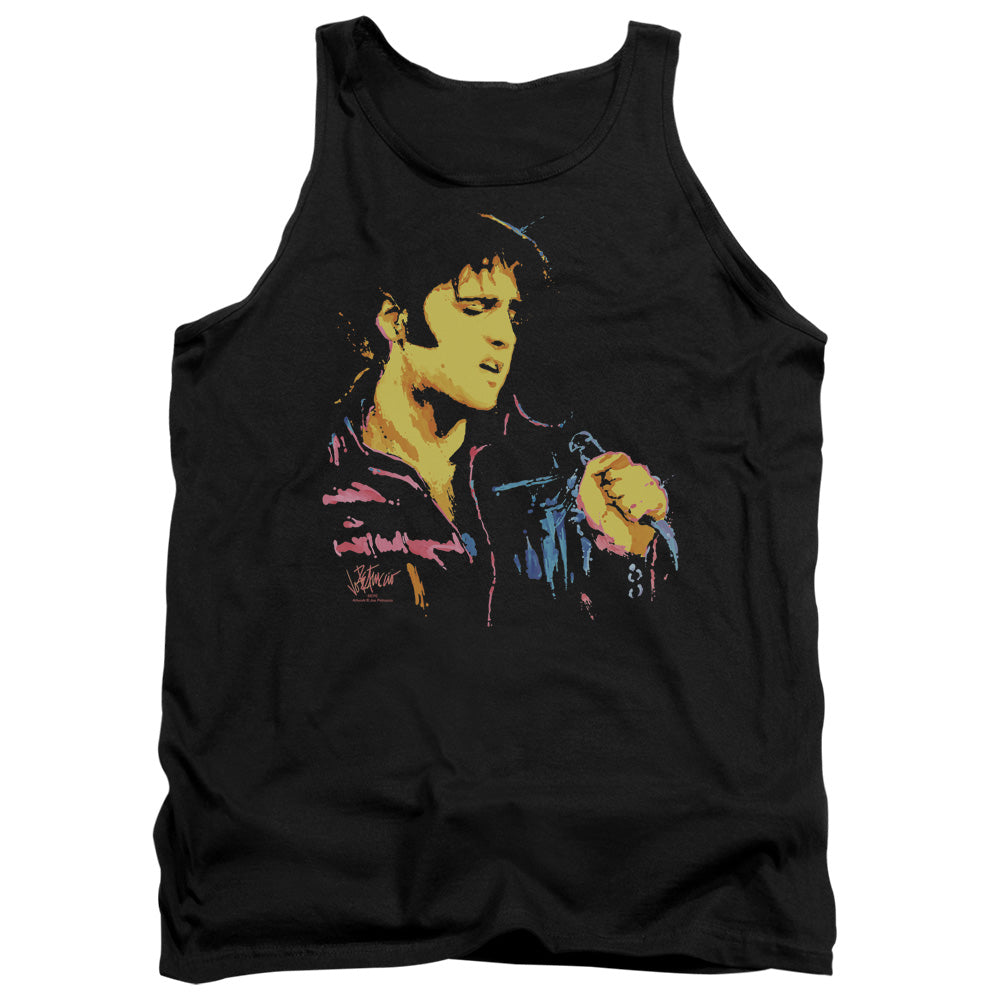 AN OFFCIALLY LICENSED ELVIS PRESLEY NEON ELVIS ADULT UNISEX TANK TOP BLACK