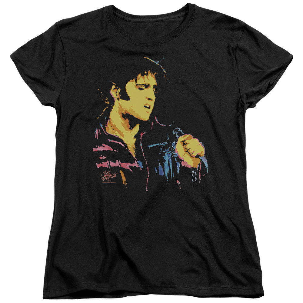 AN OFFCIALLY LICENSED ELVIS PRESLEY NEON ELVIS WOMEN'S REGULAR FIT T-SHIRT BLACK
