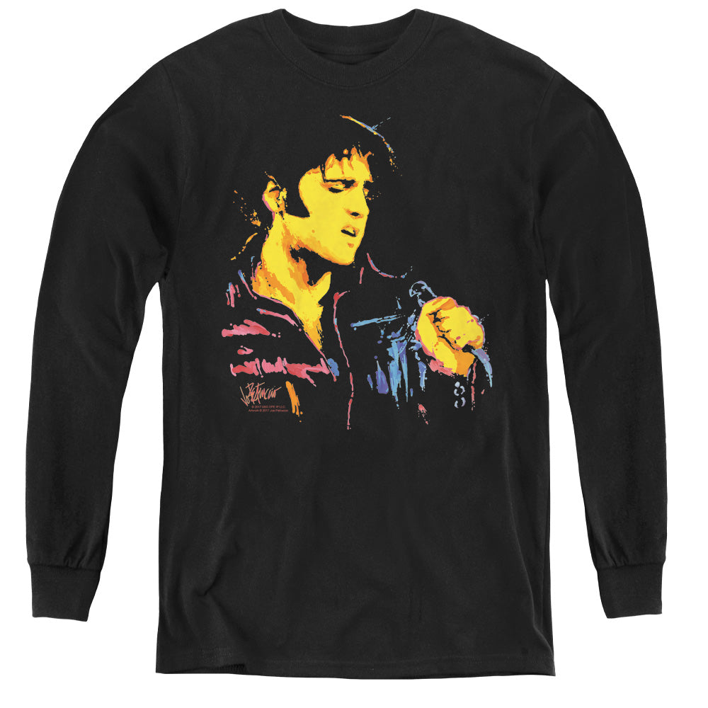 AN OFFCIALLY LICENSED ELVIS PRESLEY NEON ELVIS YOUTH LONG SLEEVE T-SHIRT BLACK
