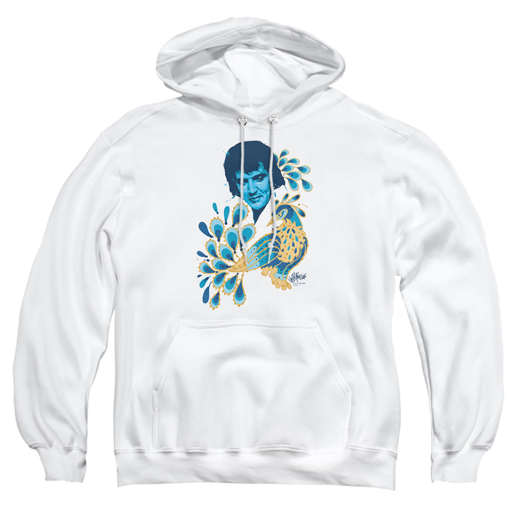 AN OFFCIALLY LICENSED ELVIS PRESLEY PEACOCK ADULT UNISEX PULLOVER HOODIE WHITE