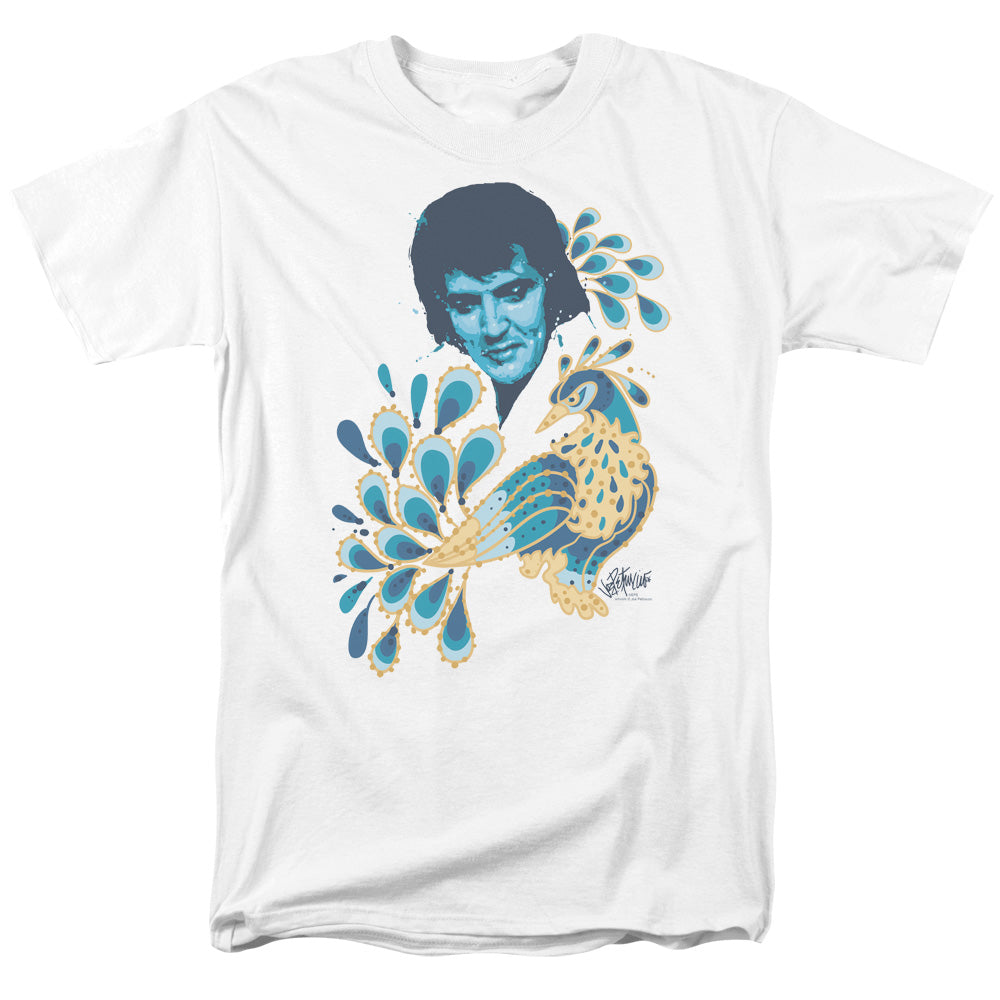 AN OFFCIALLY LICENSED ELVIS PRESLEY PEACOCK MEN'S REGULAR FIT T-SHIRT WHITE