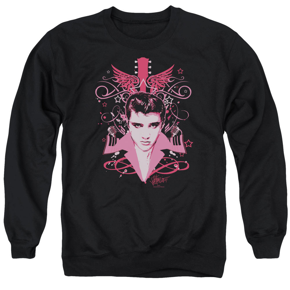 AN OFFCIALLY LICENSED ELVIS PRESLEY LETS FACE IT ADULT UNISEX CREWNECK SWEATSHIRT BLACK