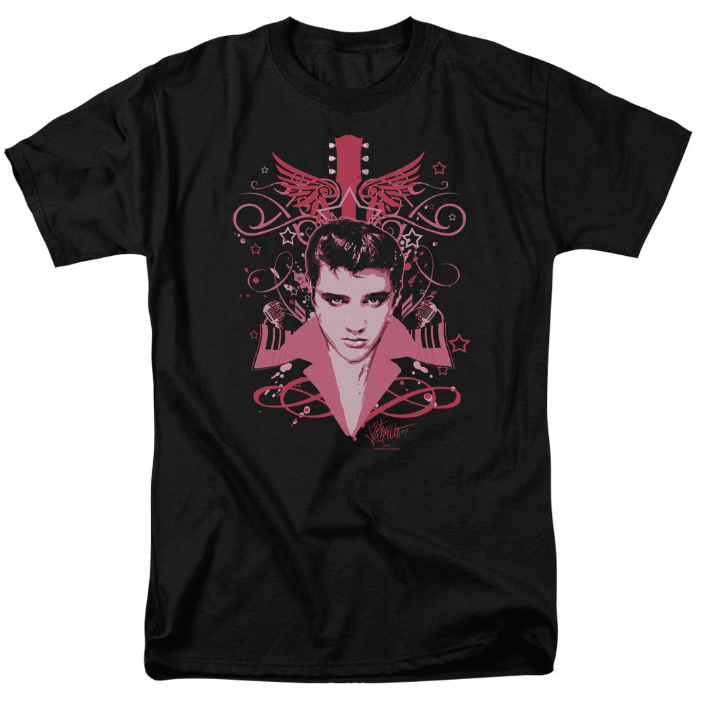 AN OFFCIALLY LICENSED ELVIS PRESLEY LETS FACE IT MEN'S REGULAR FIT T-SHIRT BLACK