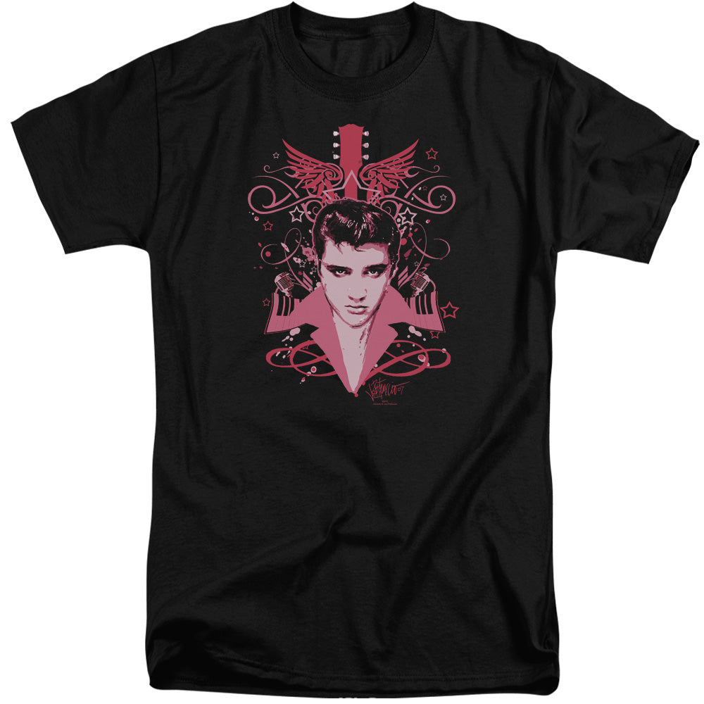 AN OFFCIALLY LICENSED ELVIS PRESLEY LETS FACE IT MEN'S TALL FIT T-SHIRT BLACK