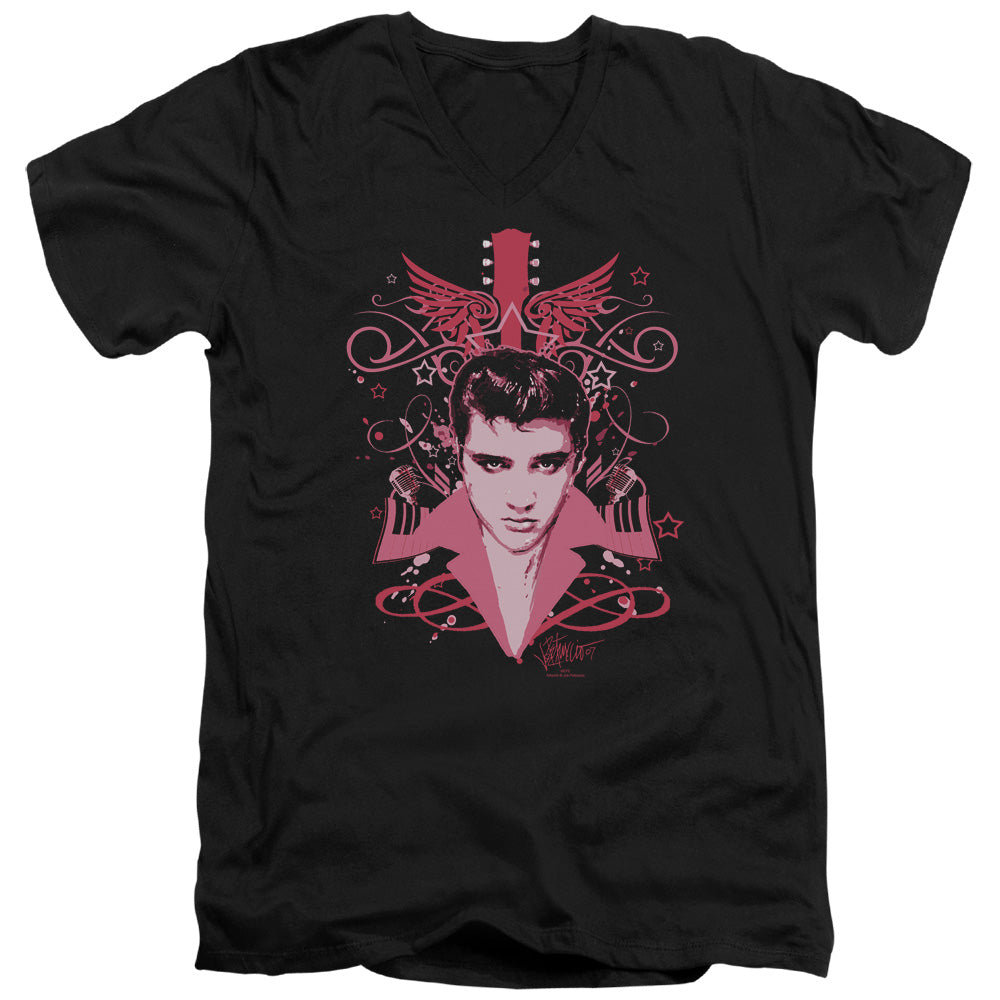 AN OFFCIALLY LICENSED ELVIS PRESLEY LETS FACE IT MEN'S V-NECK T-SHIRT BLACK