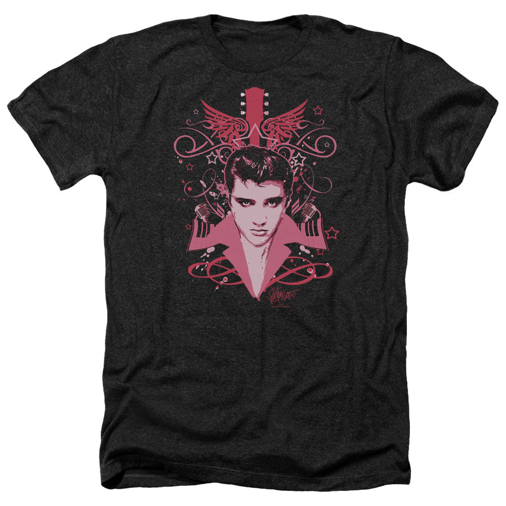 AN OFFCIALLY LICENSED ELVIS PRESLEY LETS FACE IT MEN'S HEATHER T-SHIRT CHARCOAL