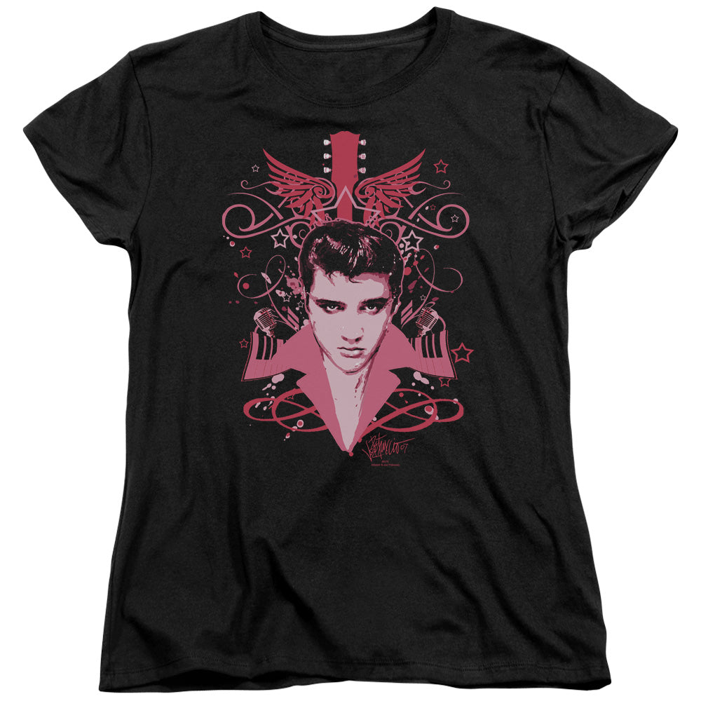 AN OFFCIALLY LICENSED ELVIS PRESLEY LETS FACE IT WOMEN'S REGULAR FIT T-SHIRT BLACK