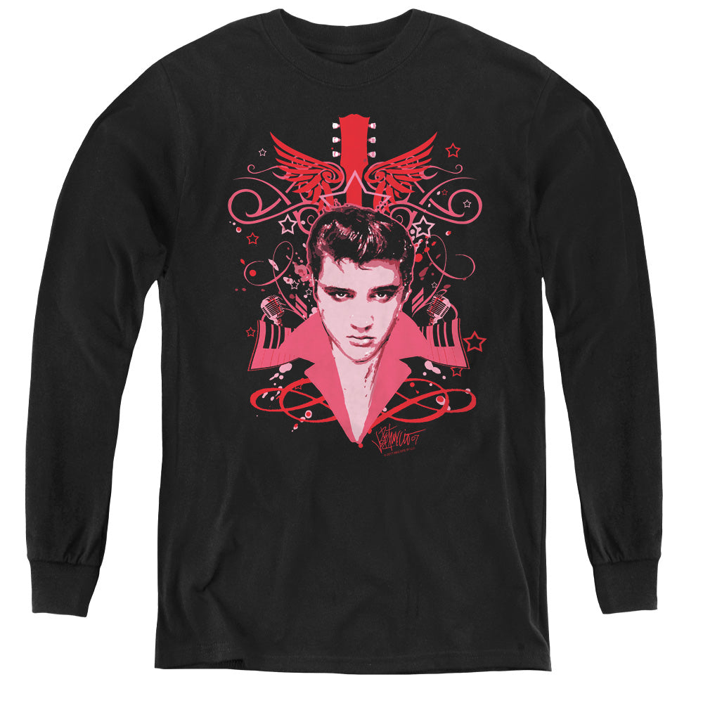 AN OFFCIALLY LICENSED ELVIS PRESLEY LETS FACE IT YOUTH LONG SLEEVE T-SHIRT BLACK