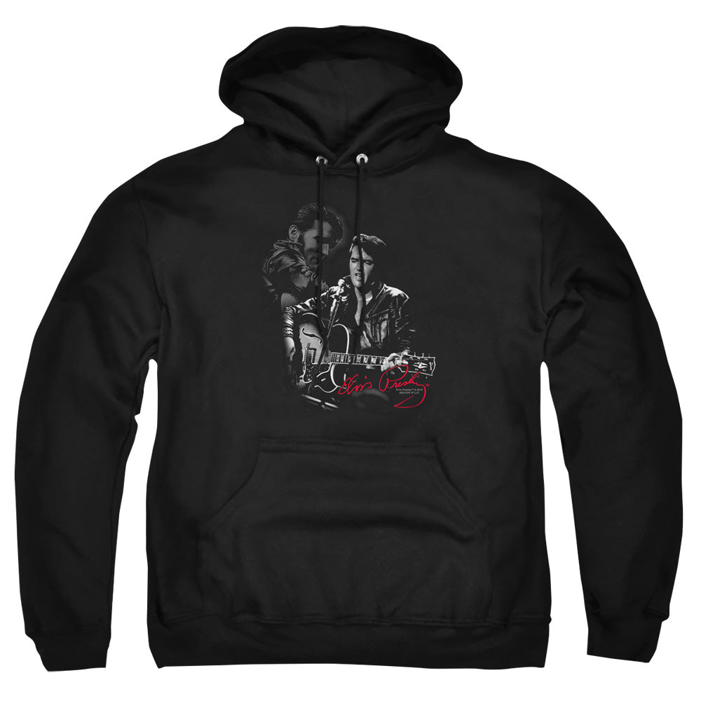AN OFFCIALLY LICENSED ELVIS PRESLEY SHOW STOPPER ADULT UNISEX PULLOVER HOODIE BLACK