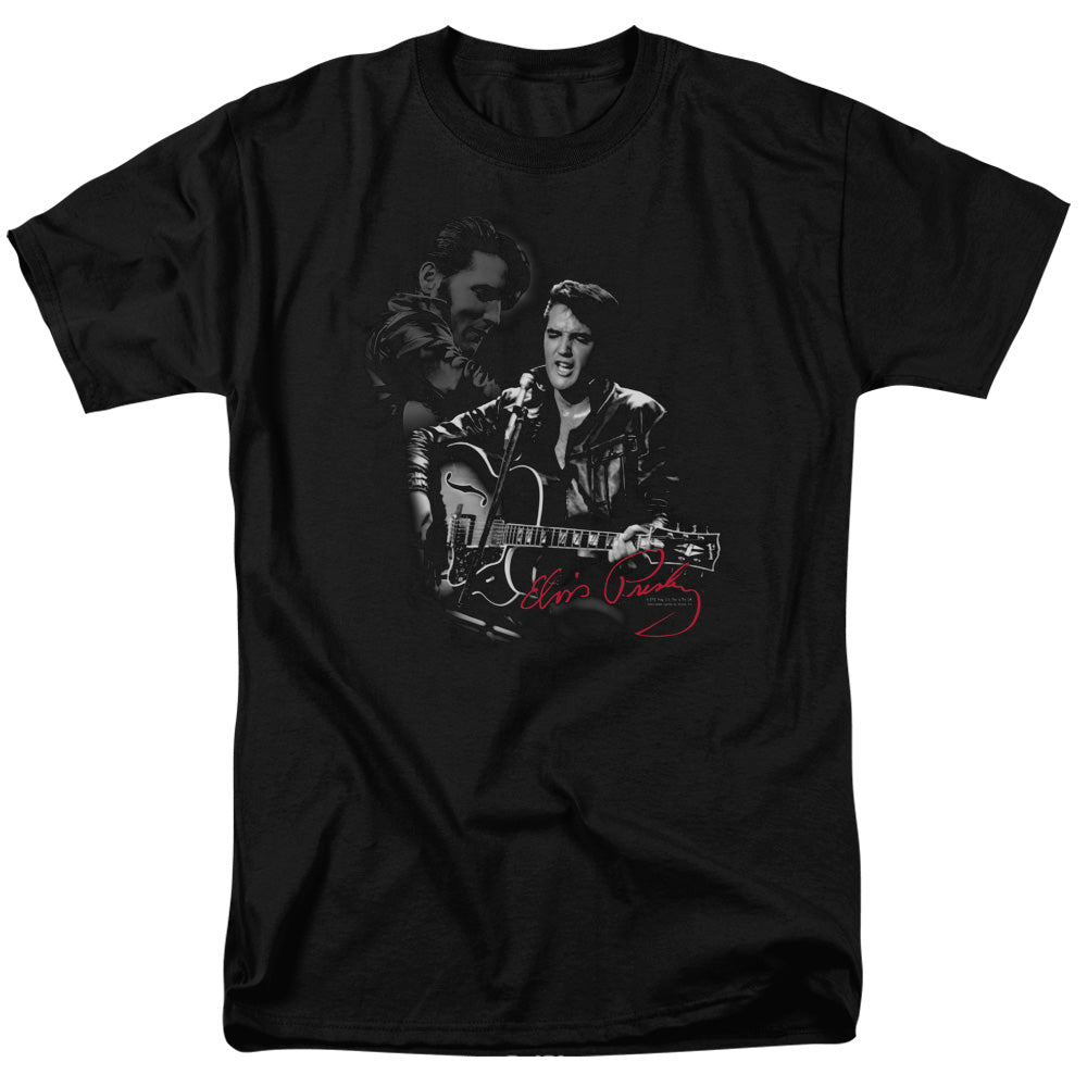 AN OFFCIALLY LICENSED ELVIS PRESLEY SHOW STOPPER MEN'S REGULAR FIT T-SHIRT BLACK