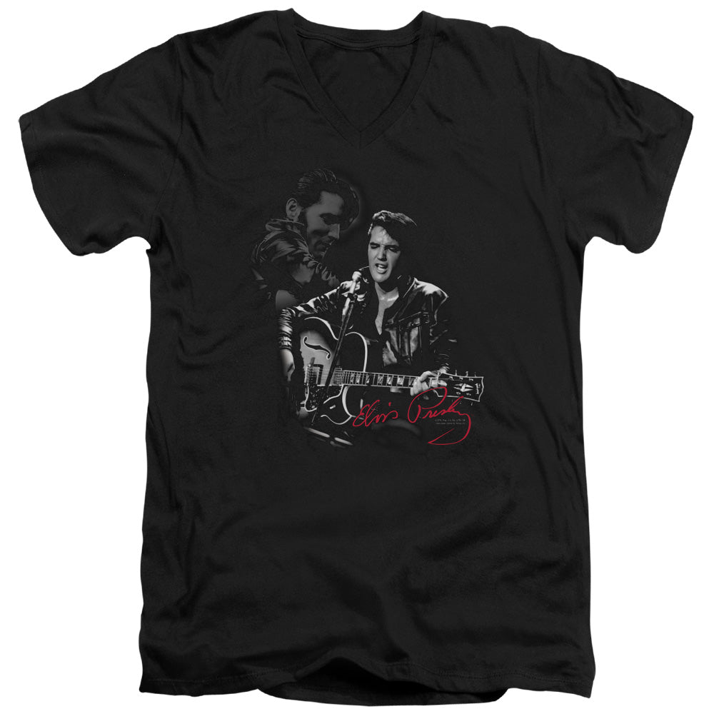 AN OFFCIALLY LICENSED ELVIS PRESLEY SHOW STOPPER MEN'S V-NECK T-SHIRT BLACK