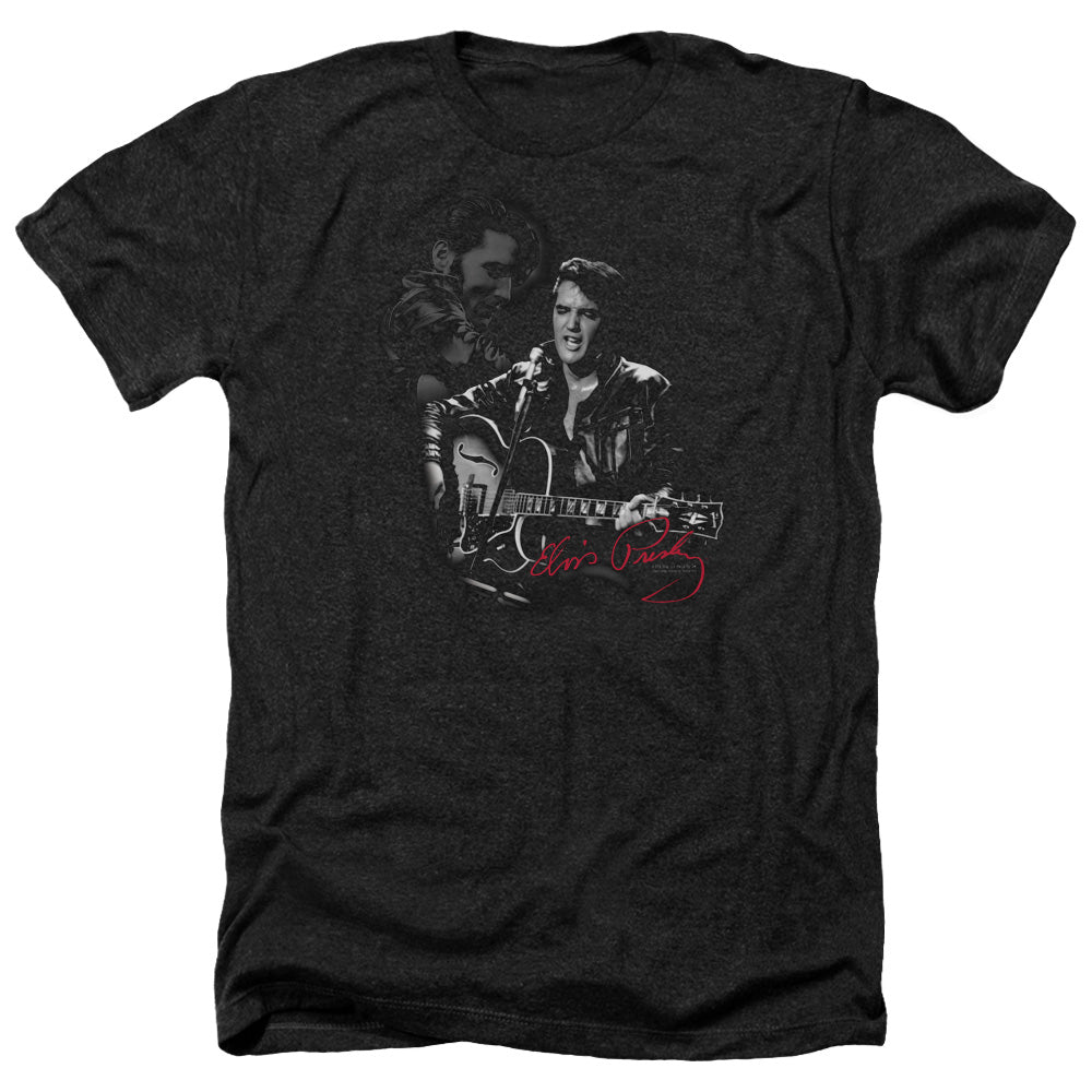 AN OFFCIALLY LICENSED ELVIS PRESLEY SHOW STOPPER MEN'S HEATHER T-SHIRT CHARCOAL