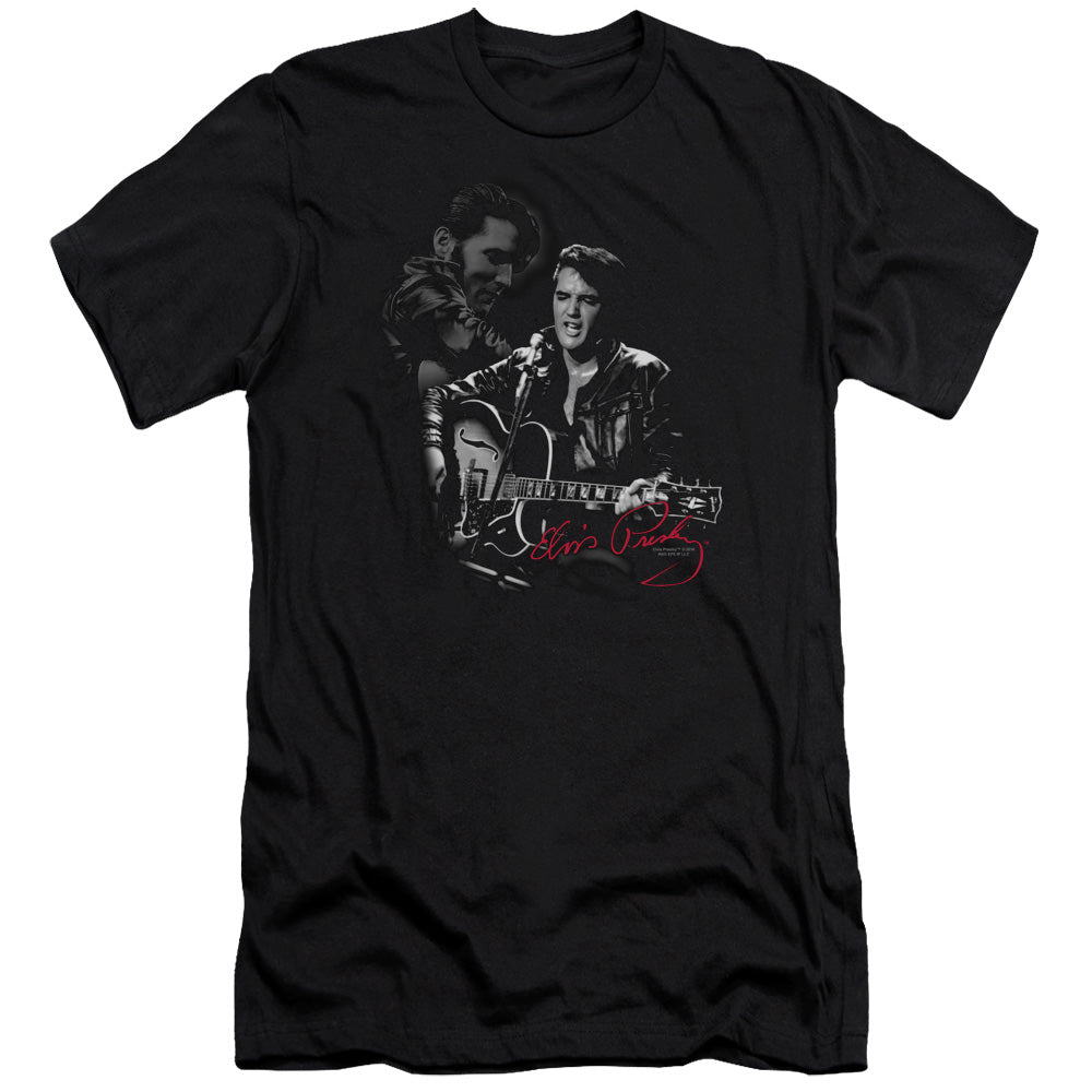 AN OFFCIALLY LICENSED ELVIS PRESLEY SHOW STOPPER MEN'S PREMIUM SLIM FIT T-SHIRT BLACK