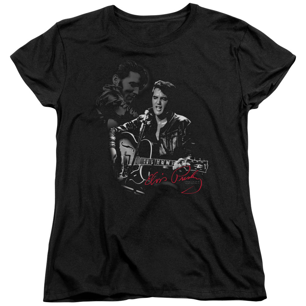 AN OFFCIALLY LICENSED ELVIS PRESLEY SHOW STOPPER WOMEN'S REGULAR FIT T-SHIRT BLACK