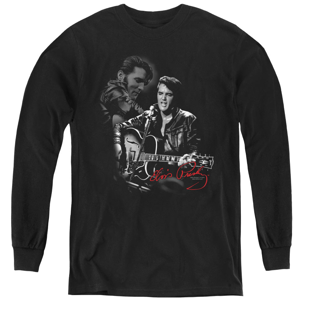 AN OFFCIALLY LICENSED ELVIS PRESLEY SHOW STOPPER YOUTH LONG SLEEVE T-SHIRT BLACK