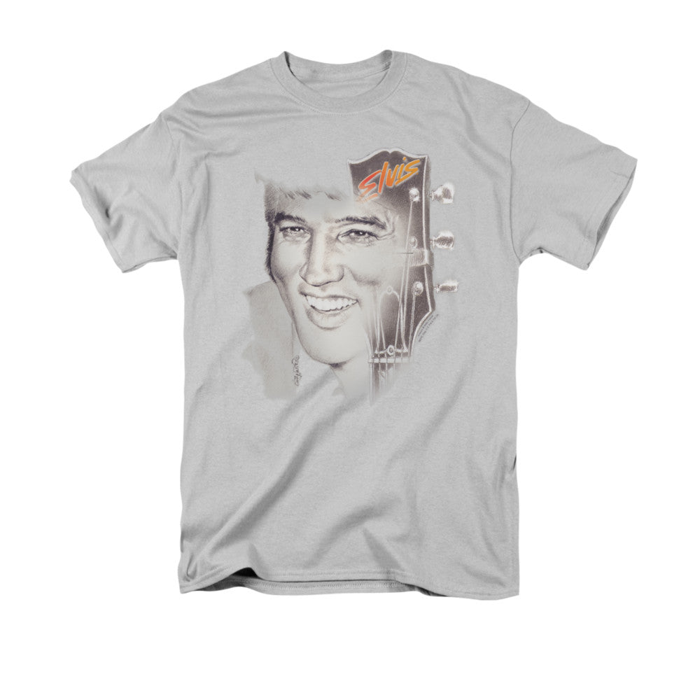 AN OFFCIALLY LICENSED ELVIS PRESLEY SMILE 2 MEN'S REGULAR FIT T-SHIRT SILVER