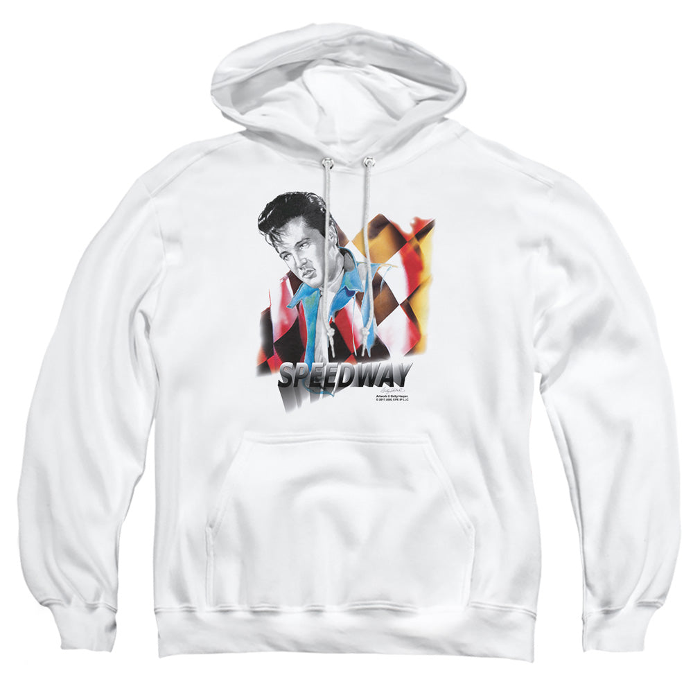 AN OFFCIALLY LICENSED ELVIS PRESLEY SPEEDWAY ADULT UNISEX PULLOVER HOODIE WHITE