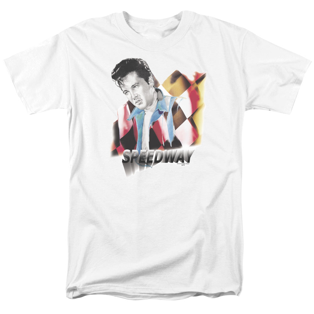 AN OFFCIALLY LICENSED ELVIS PRESLEY SPEEDWAY MEN'S REGULAR FIT T-SHIRT WHITE