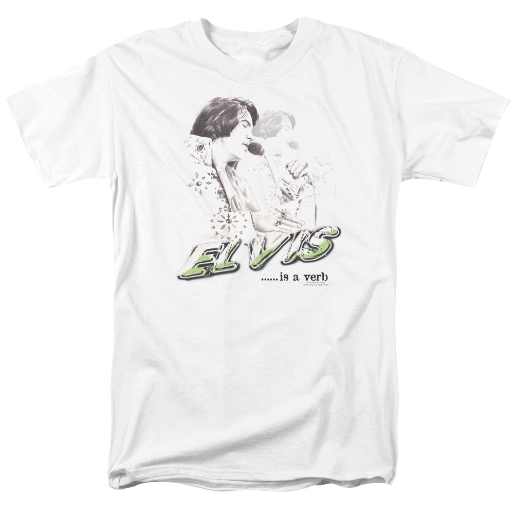 AN OFFCIALLY LICENSED ELVIS PRESLEY ELVIS IS A VERB MEN'S REGULAR FIT T-SHIRT WHITE