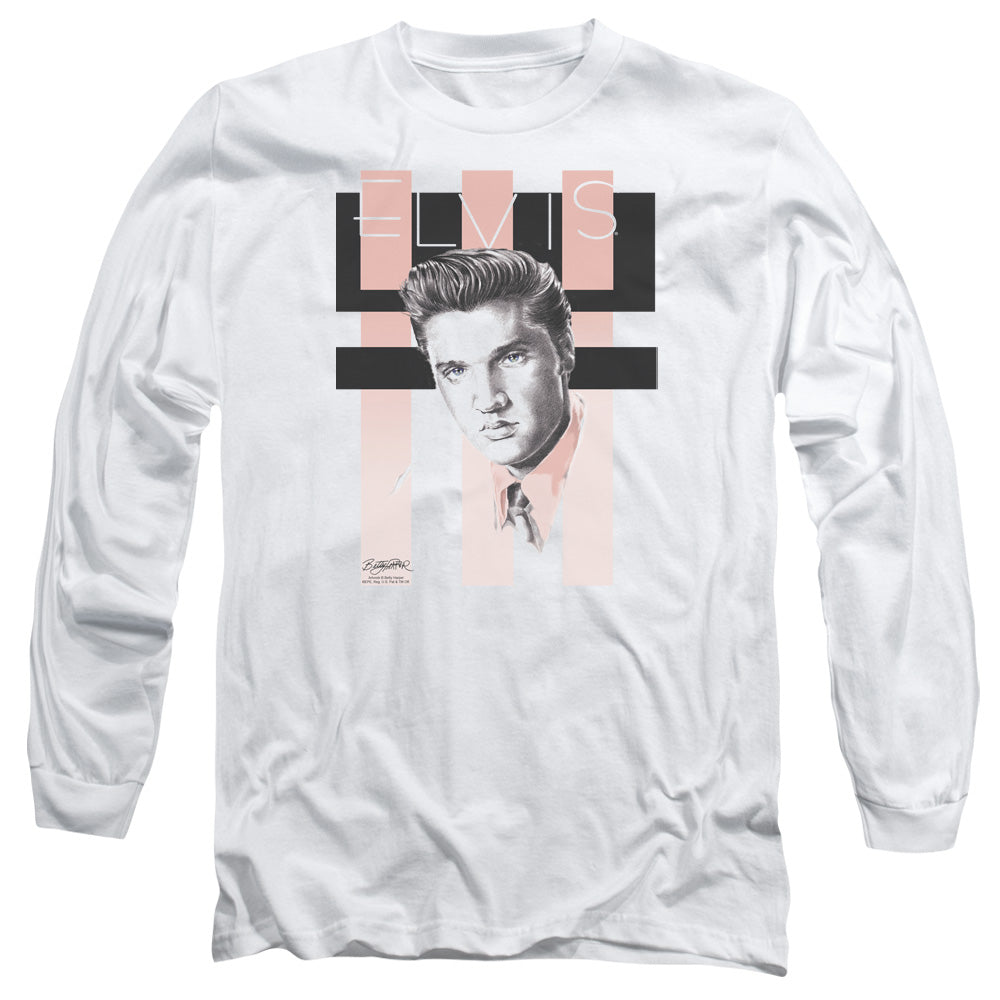 AN OFFCIALLY LICENSED ELVIS PRESLEY RETRO MEN'S LONG SLEEVE T-SHIRT WHITE