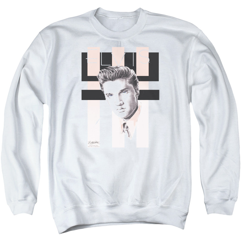 AN OFFCIALLY LICENSED ELVIS PRESLEY RETRO ADULT UNISEX CREWNECK SWEATSHIRT WHITE