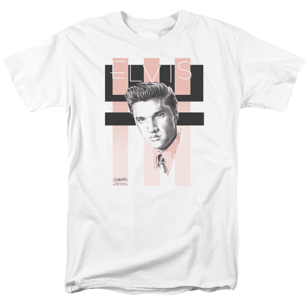 AN OFFCIALLY LICENSED ELVIS PRESLEY RETRO MEN'S REGULAR FIT T-SHIRT WHITE