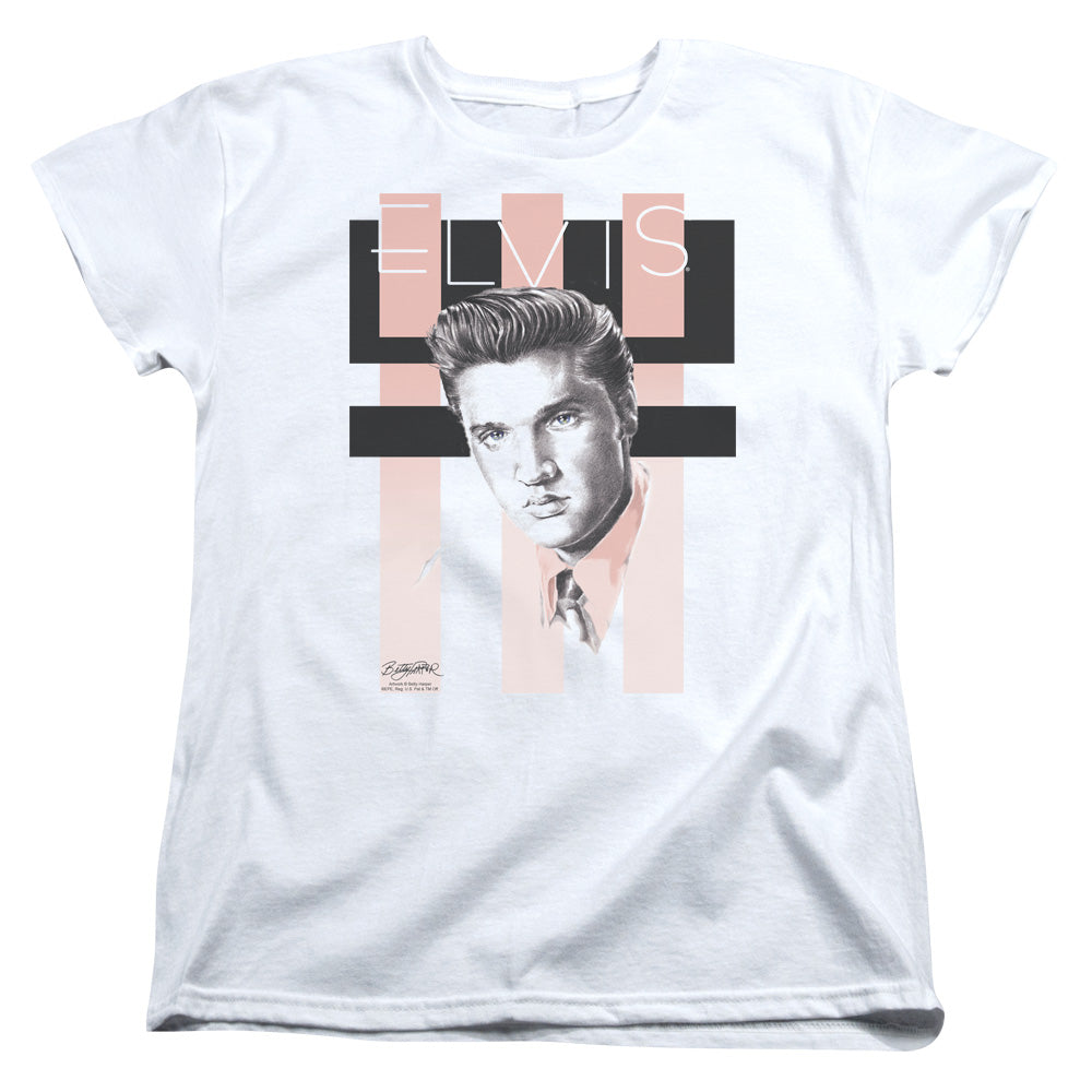 AN OFFCIALLY LICENSED ELVIS PRESLEY RETRO WOMEN'S REGULAR FIT T-SHIRT WHITE