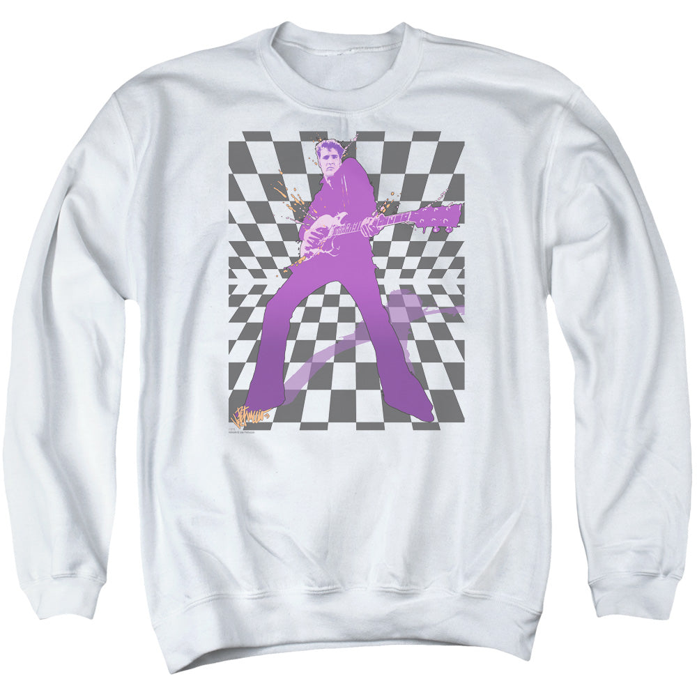 AN OFFCIALLY LICENSED ELVIS PRESLEY LETS ROCK ADULT UNISEX CREWNECK SWEATSHIRT WHITE