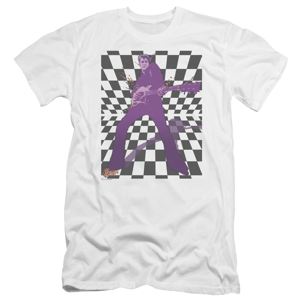 AN OFFCIALLY LICENSED ELVIS PRESLEY LETS ROCK MEN'S PREMIUM SLIM FIT T-SHIRT WHITE