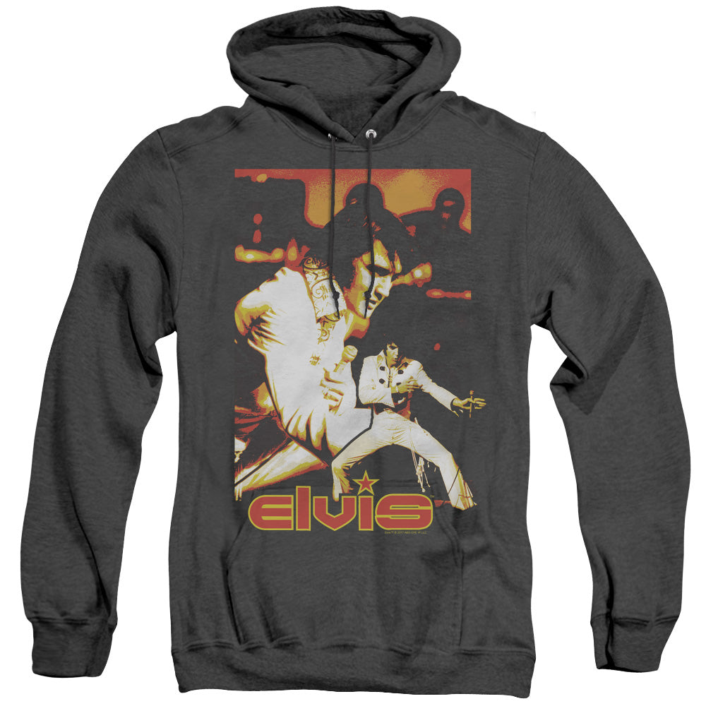 AN OFFCIALLY LICENSED ELVIS PRESLEY SHOWMAN ADULT UNISEX HEATHER PULLOVER HOODIE BLACK