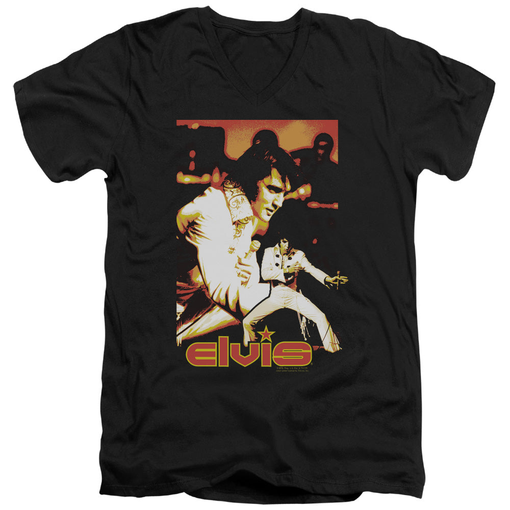 AN OFFCIALLY LICENSED ELVIS PRESLEY SHOWMAN MEN'S V-NECK T-SHIRT BLACK