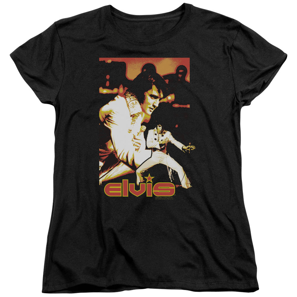 AN OFFCIALLY LICENSED ELVIS PRESLEY SHOWMAN WOMEN'S REGULAR FIT T-SHIRT BLACK