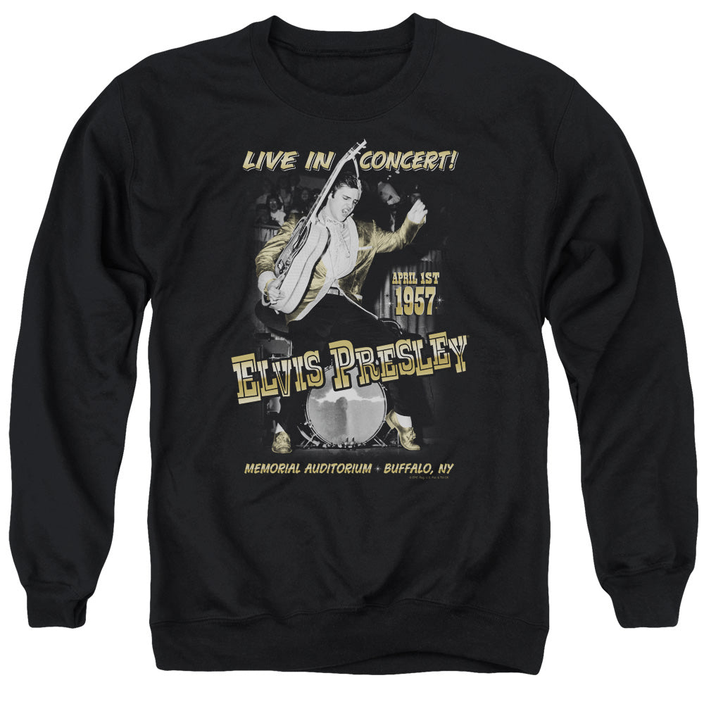 AN OFFCIALLY LICENSED ELVIS PRESLEY LIVE IN BUFFALO ADULT UNISEX CREWNECK SWEATSHIRT BLACK