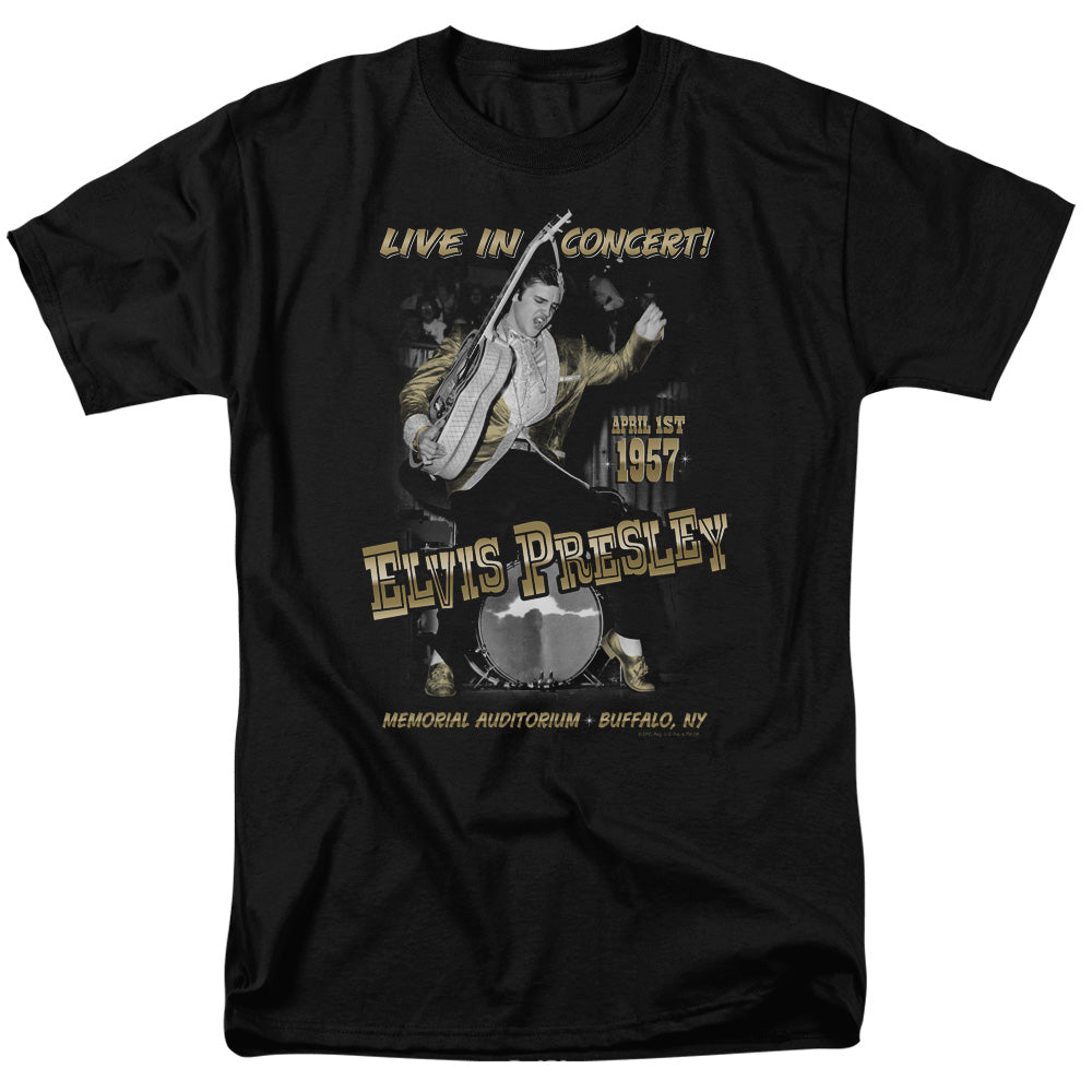AN OFFCIALLY LICENSED ELVIS PRESLEY LIVE IN BUFFALO MEN'S REGULAR FIT T-SHIRT BLACK
