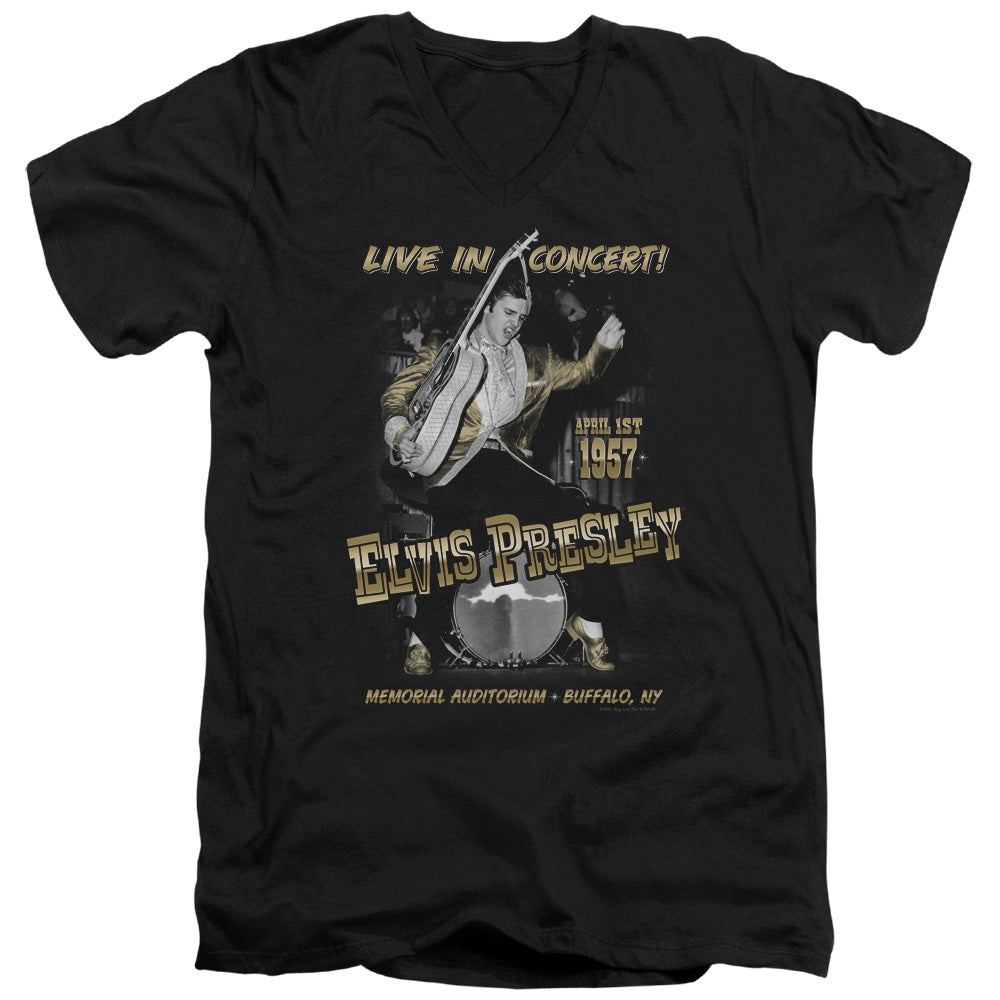 AN OFFCIALLY LICENSED ELVIS PRESLEY LIVE IN BUFFALO MEN'S V-NECK T-SHIRT BLACK