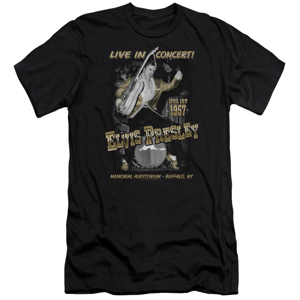 AN OFFCIALLY LICENSED ELVIS PRESLEY LIVE IN BUFFALO MEN'S PREMIUM SLIM FIT T-SHIRT BLACK