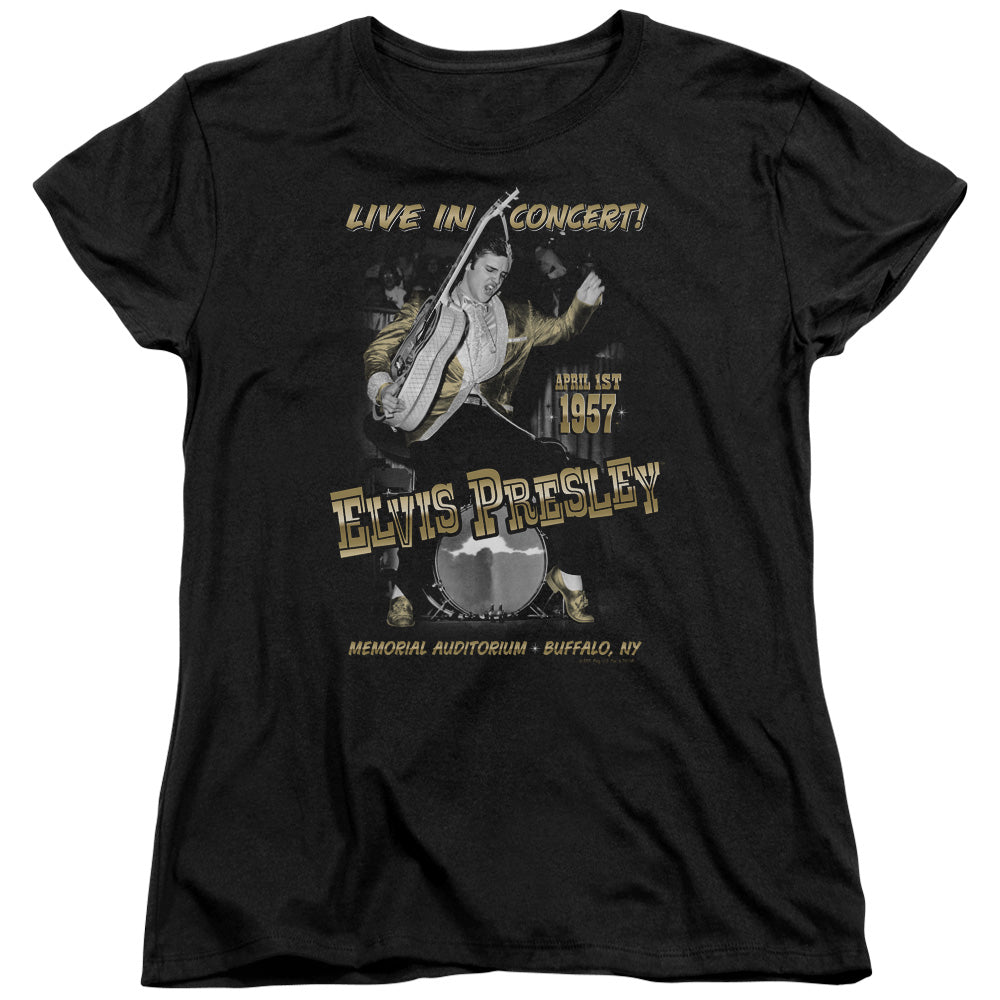 AN OFFCIALLY LICENSED ELVIS PRESLEY LIVE IN BUFFALO WOMEN'S REGULAR FIT T-SHIRT BLACK
