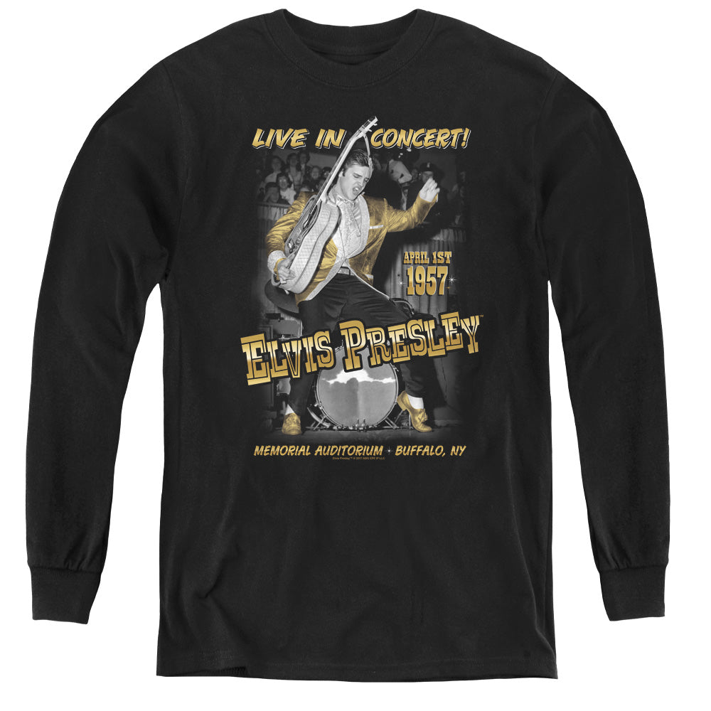 AN OFFCIALLY LICENSED ELVIS PRESLEY LIVE IN BUFFALO YOUTH LONG SLEEVE T-SHIRT BLACK
