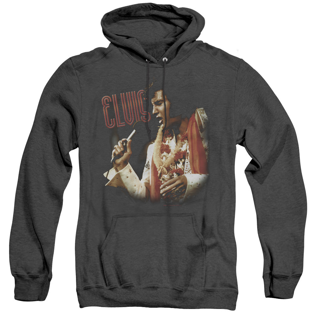 AN OFFCIALLY LICENSED ELVIS PRESLEY SOULFUL ADULT UNISEX HEATHER PULLOVER HOODIE BLACK