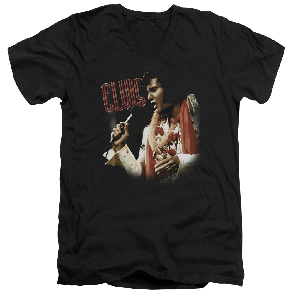 AN OFFCIALLY LICENSED ELVIS PRESLEY SOULFUL MEN'S V-NECK T-SHIRT BLACK