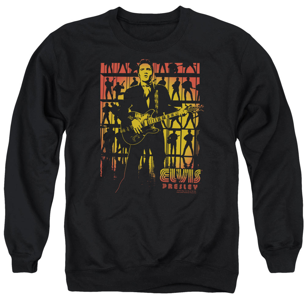 AN OFFCIALLY LICENSED ELVIS PRESLEY COMEBACK SPOTLIGHT ADULT UNISEX CREWNECK SWEATSHIRT BLACK