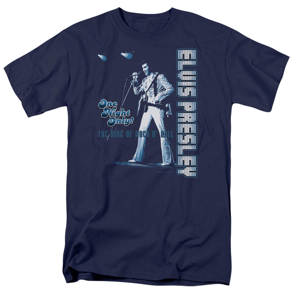 AN OFFCIALLY LICENSED ELVIS PRESLEY ONE NIGHT ONLY MEN'S REGULAR FIT T-SHIRT NAVY